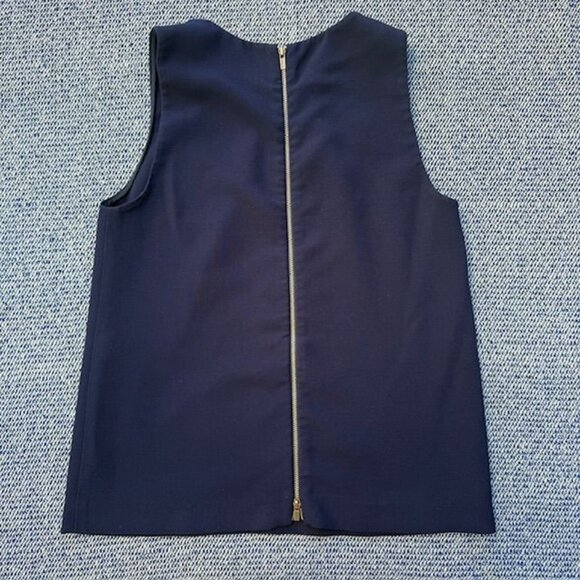 Diane Von Furstenberg Navy Blue Sleeveless Top Size 2 With Back Zipper & Pleated - Picture 7 of 10
